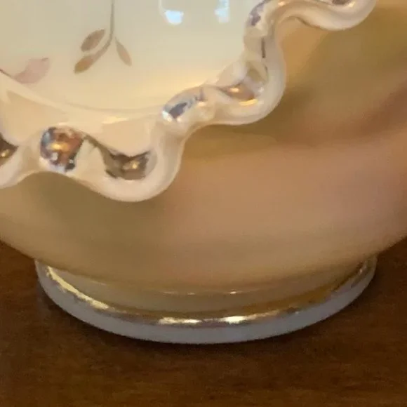 Vintage Fenton Silver Crest Crimped Edge Bowl Hand Painted with Charleton Design